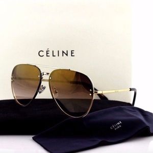 Celine Mirror Small Gold Brown Aviator Sunglasses